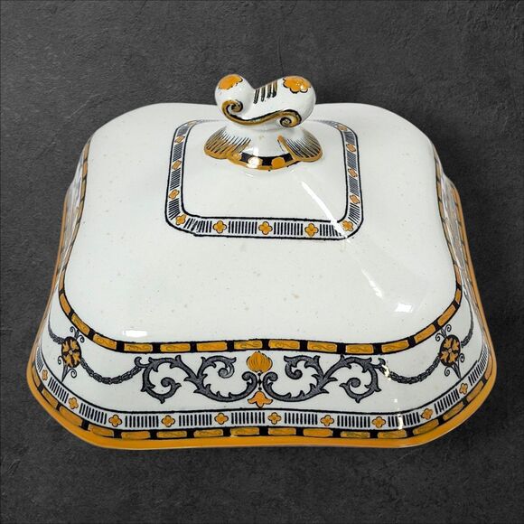 Ridgways “Classic” Gray & Mustard Scroll Covered Casserole Dish England RARE - Picture 7 of 14